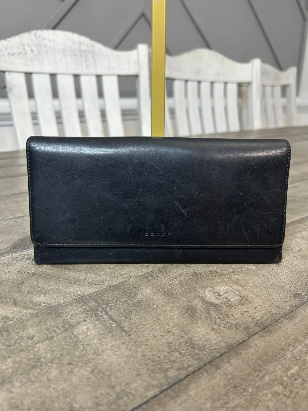 Coach Vintage Black Leather Slim Envelope Flap Long Wallet Interior Zip Pocket